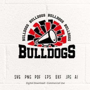 Bulldogs Cheer SVG PNG, Bulldogs Mascota svg, Bulldogs svg, Camisa Bulldogs, Espíritu Escolar svg, Cheer Megáfono,Bulldogs Pom pom,Bulldogs Chica