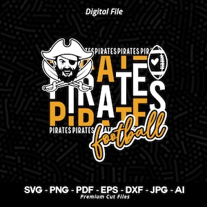 Pirates Football SVG, Pirates svg, Pirate svg, Pirate Face Svg, Football svg, Pirates Shirt Svg, Pirates Cheer, Stacked Pirates Svg
