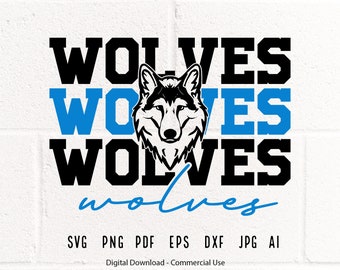 Wolves Mascot SVG, PNG, School Spirit, Wolves Face (Digital Download)