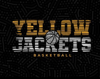 May include: A digital file for a basketball team logo design. The logo features the text "YELLOW JACKETS BASKETBALL" in a white and yellow striped design with a basketball graphic.