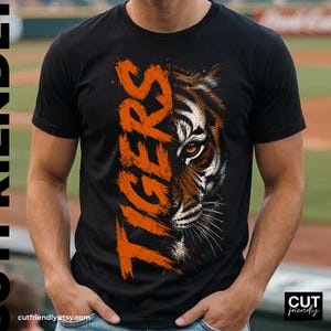 Sports team tiger mascot PNG with bold grunge lettering style