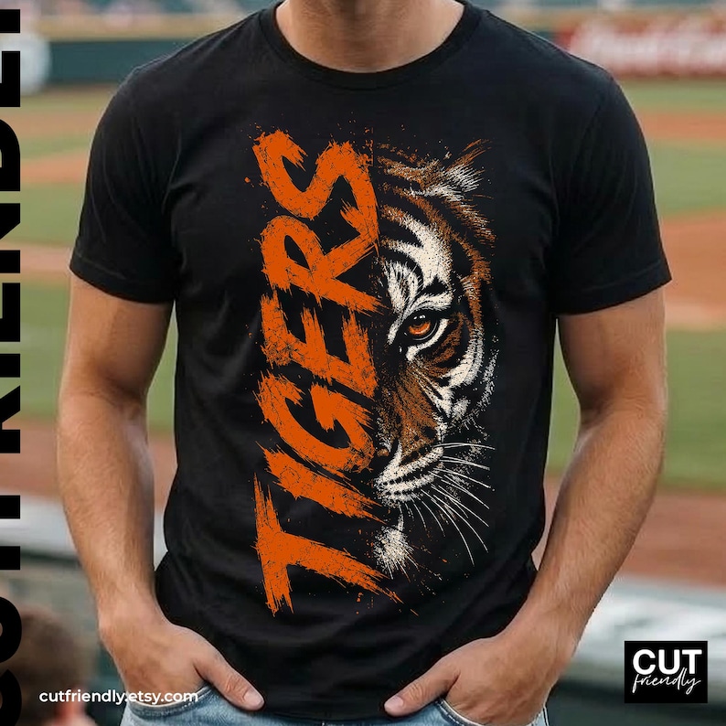 Sports team tiger mascot PNG with bold grunge lettering style