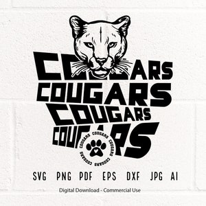 Cougars SVG PNG, Cougars Face svg, Cougars Paw svg, Cougars Mascot svg, Cougars Cheer svg, Cougars Vibes svg, School Spirit svg,Cricut