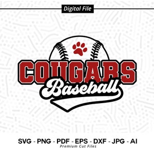 Baseball SVG PNG, baseball couguar, couguar, svg couguars, baseball, svg patte de couguar, svg Cricut, téléchargement numérique, sublimation, clipart baseball