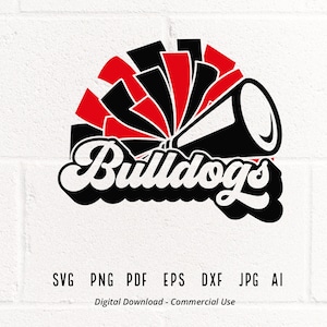 Bulldogs Cheer SVG PNG, Bulldogs Mascota svg, Bulldogs svg, Bulldogs Camisa svg, Espíritu Escolar svg, Cheer Megáfono, Bulldogs Pom pom svg