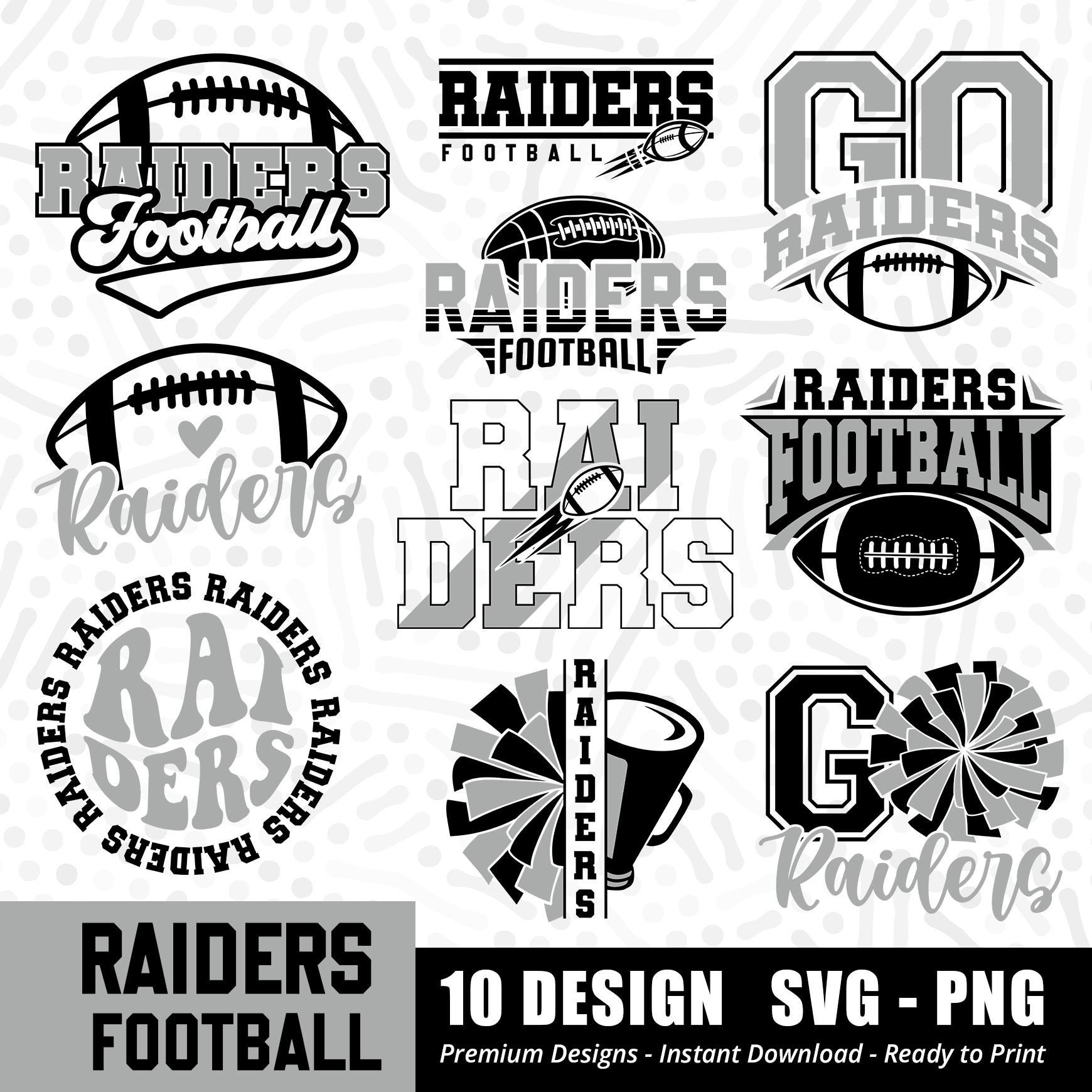 Raiders Football Bundle SVG PNG, Raiders Bundle svg, Football Bundle, Squadra sportiva Svg, Bundle svg, File di taglio Cricut, Download istantaneo, Vettore