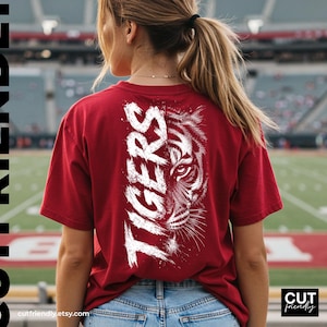 Vertical TIGERS typography combined with detailed tiger face