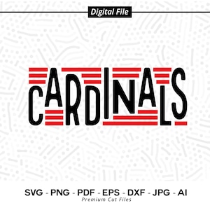 Cardinals SVG PNG file featuring a bold school mascot and cheer typography, perfect for making team shirts and spirit wear.