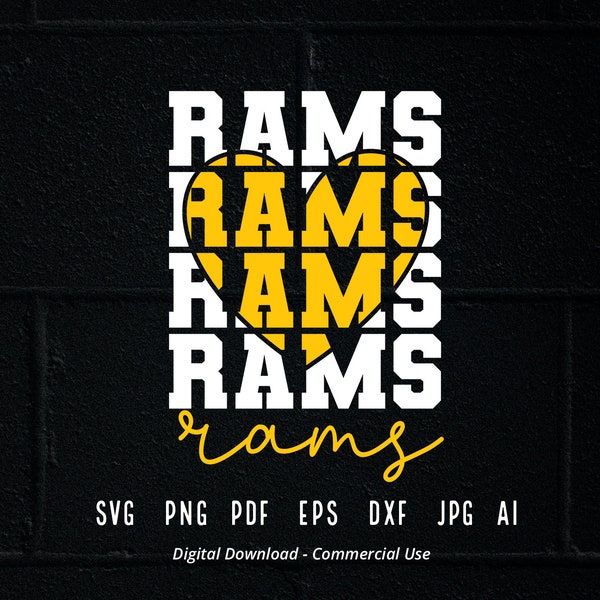 Stacked Rams SVG, Rams Mascot svg, Rams svg, Rams School Team svg, Rams Cheer svg, School Spirit svg,Rams Heart svg
