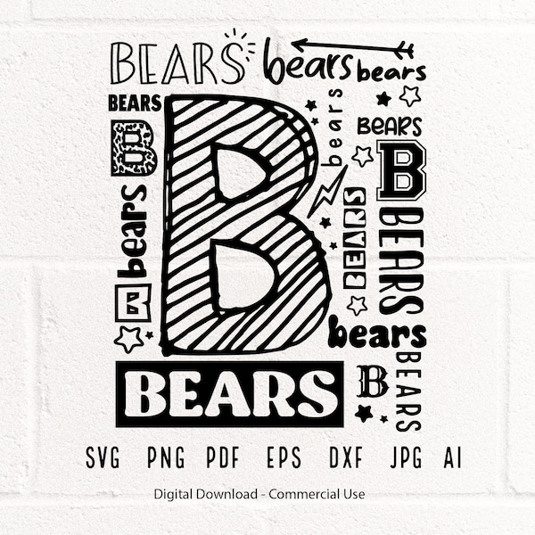 Bears SVG PNG, Bears Mascot svg, Bears Typography svg, Bears Shirt svg, Bears Love svg, School Spirit svg, Bears Mom svg,Bears Heart svg