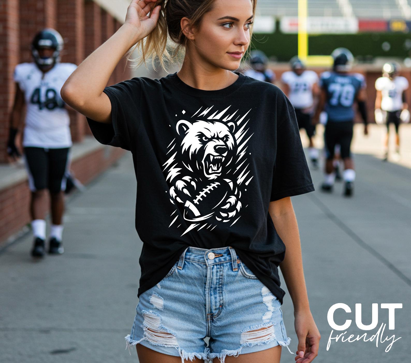 Bears Football SVG PNG Mascot Logo Design, Game Day Shirt Cut File, School Spirit Sublimation Clipart for Cricut & Silhouette