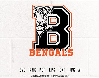 Bengals SVG PNG, Bengals Face svg, B Bengals svg, Bengals Mascot svg, Bengals Cheer svg, Bengals Vibes, School Spirit svg, Bengals Sport svg