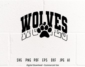 Wolves Mascot SVG, Paw Print, School Spirit (Digital Download)