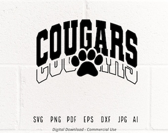 Cougars Mascot SVG, Paw Print, School Spirit (Digital Download)