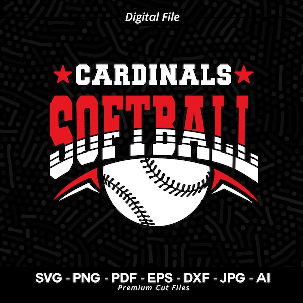 Diseño de sóftbol de los Cardenales Svg PNG, Clipart de espíritu de equipo para camisetas, Descarga digital
