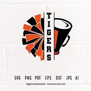 Tigers Cheer SVG PNG, Tigers Mascot svg, Tigers svg, Tigers Shirt, School Spirit svg, Cheer Megaphone svg, Tigers Pom pom, Tigers Girl svg