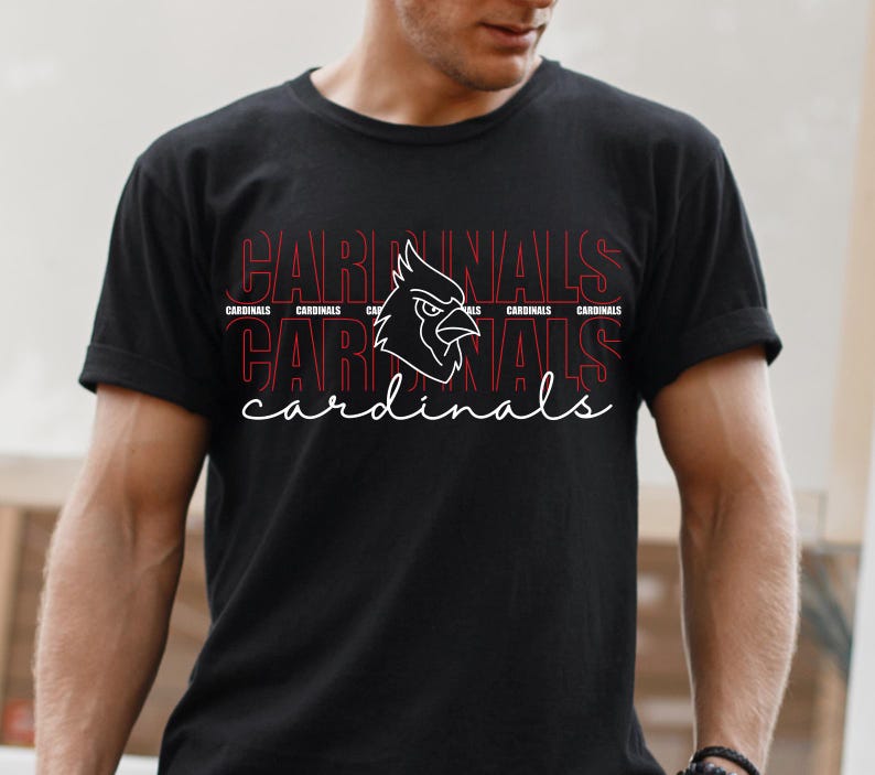 Printable school mascot Cardinal shirt graphic in SVG and PNG formats