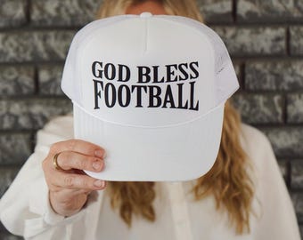 God Bless Football Trucker Hat: Gameday Humor, Adjustable Fit