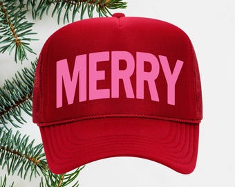 Merry Trucker Hat, Christian, Christmas Apparel, Puff Print, holiday, Jesus, Gift, Otto Premium foam Trucker Hat