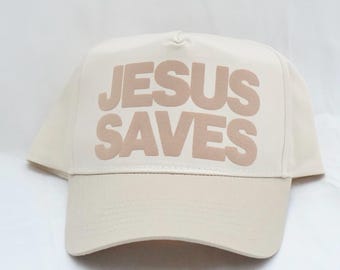 Jesus Saves Trucker Hat, Christian, Faith Apparel, Puff Print, Church, Jesus, Everyday Hat, Premium canvas Trucker Hat