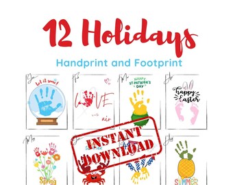 Digital Instant Download Kid Handprint 12 Holidays Month, activités de mémoire mensuelles pour les tout-petits