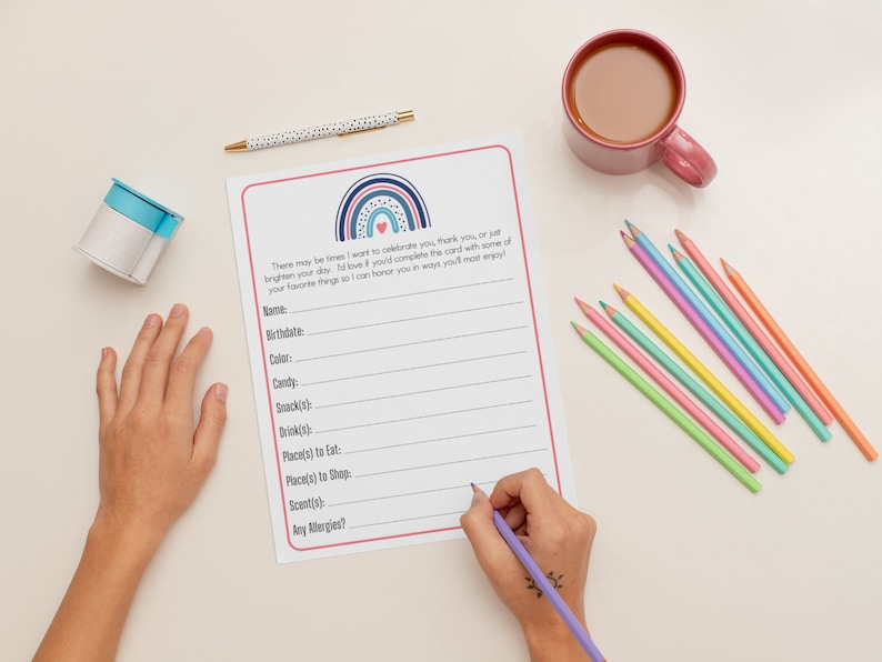 Favorite Things List, Questionnaire, Printable, Teacher Gift Ideas - Etsy