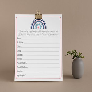 Favorite Things List, Questionnaire, Printable, Teacher Gift Ideas