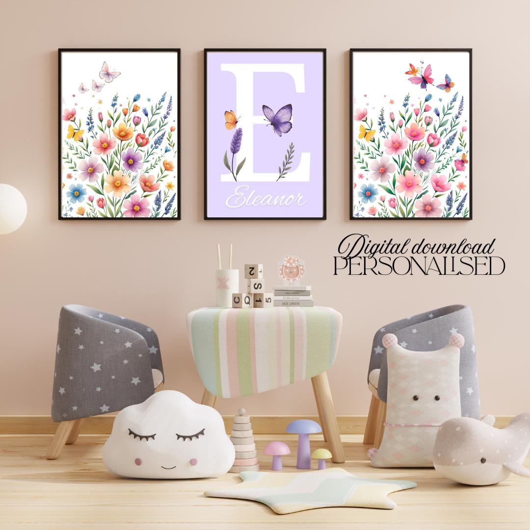 Personalized Floral Nursery Print: Custom Watercolor Wildflowers, Baby ...