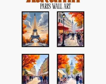 Autumn in Paris Print: Eiffel Tower, Fall Foliage (16x20 inch Digital Print)