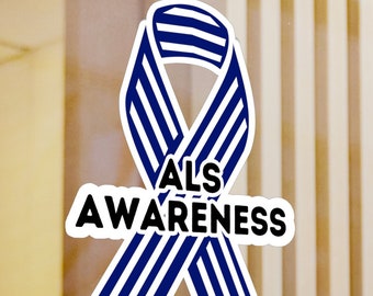 ALS Awareness Ribbon Vinyl Decal, Blue Pinstripe Ribbon, ALS Warrior, ALS Ribbon Decal, Lou Gehrig&#39;s Disease