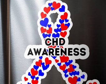 CHD Vinyl Decal, CHD Awareness, Blue and Red Heart Ribbon, CHD Warrior Fighter