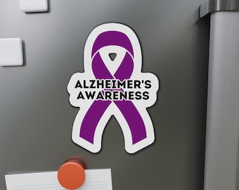 Imán de lazo para concientizar sobre el Alzheimer, lazo morado, Mes de concientización sobre el Alzheimer, imán para apoyar el Alzheimer