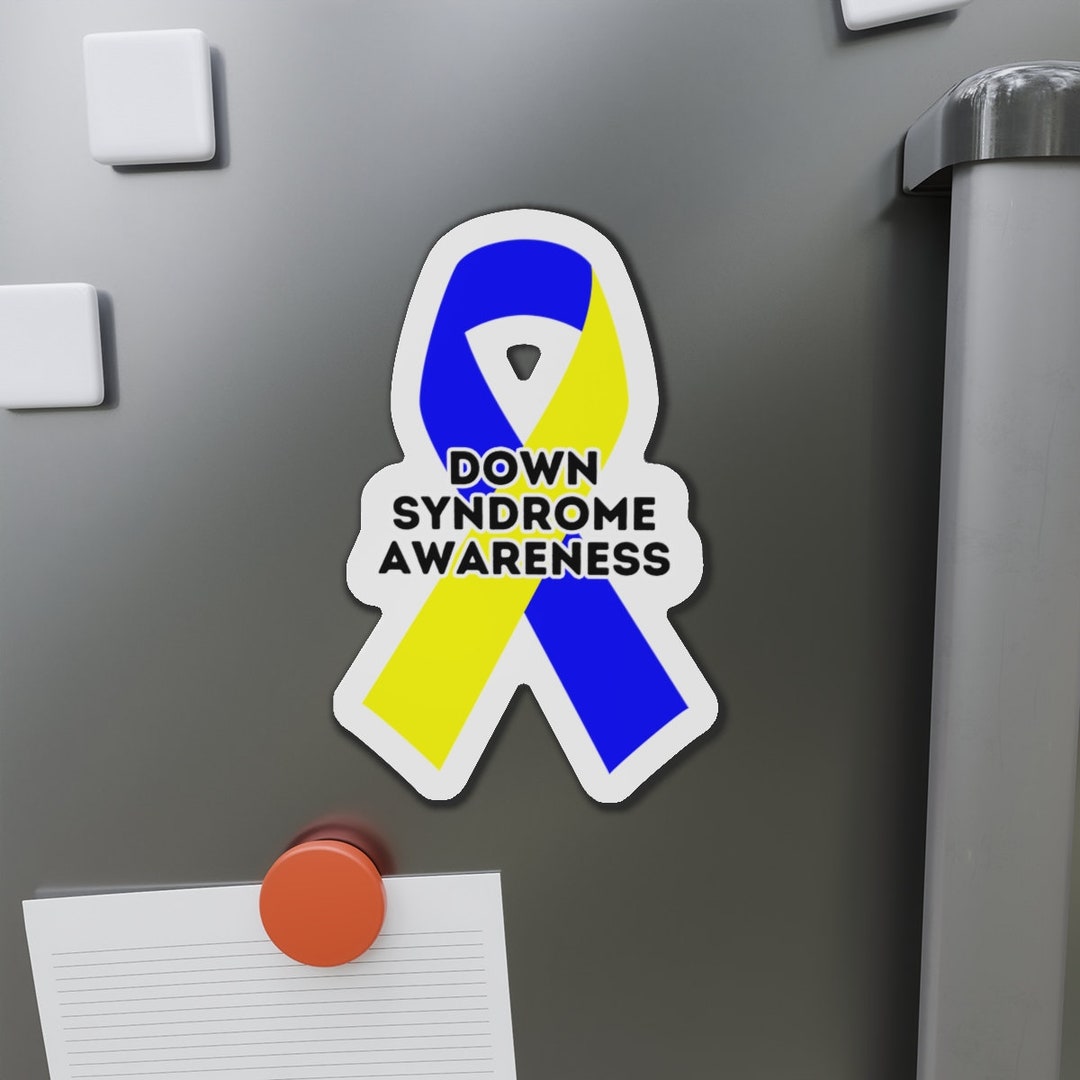 Down Syndrome Awareness Ribbon Magnet, Blue and Yellow Ribbon Car ...