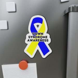 Down Syndrome Awareness Ribbon Magnet, Blue and Yellow Ribbon Car Magnet