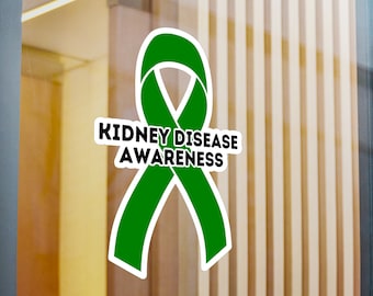 Kidney Disease Awareness Ribbon Vinyl Decal, Green Awareness Ribbon, Kidney Disease Warrior, Kidney Disease Ribbon Car Decal