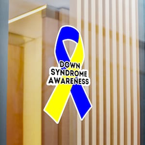 Down Syndrome Awareness Ribbon Vinyl Decal, Blue and Yellow Ribbon Car Sticker