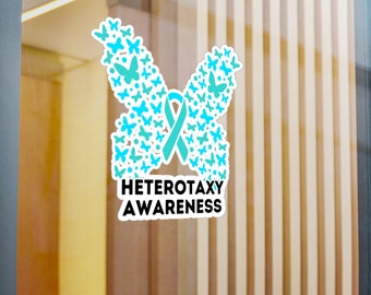 Heterotaxy Syndrome Awareness Ribbon Vinyl Decal, Teal Butterflies Ribbon