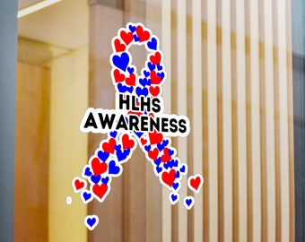 HLHS Awareness Ribbon Vinyl Decal, Blue and Red Ribbon Car Sticker, Hypoplastic Left Heart Syndrome