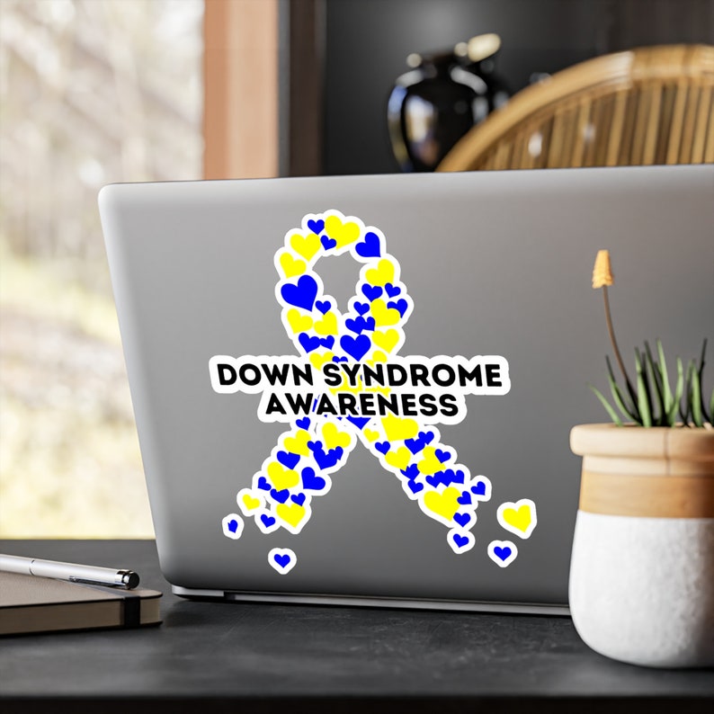 Down Syndrome Awareness Ribbon Vinyl Decal, Blue and Yellow Ribbon Car ...