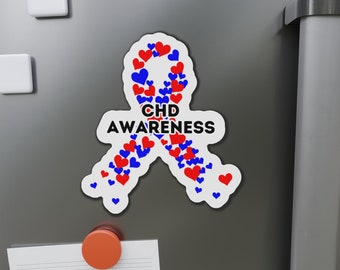 CHD Awareness Ribbon Magnet, Blue & Red Heart Ribbon, CHD Warrior, CHD Ribbon Magnet, Heart Warrior, Open Heart Surgery Gift