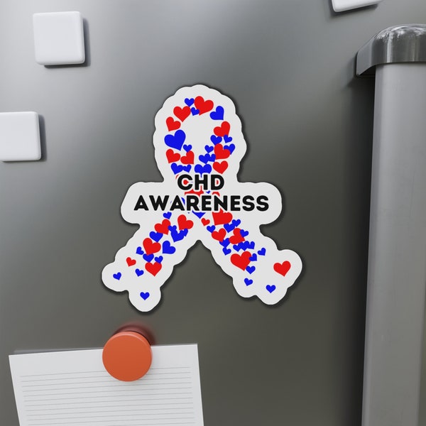 CHD Awareness Ribbon Magnet, Blue & Red Heart Ribbon, CHD Warrior, CHD Ribbon Magnet, Heart Warrior, Open Heart Surgery Gift