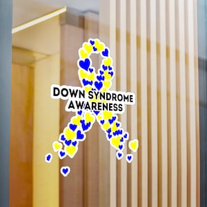 Down Syndrome Awareness Ribbon Vinyl Decal, Blue and Yellow Ribbon Car Sticker