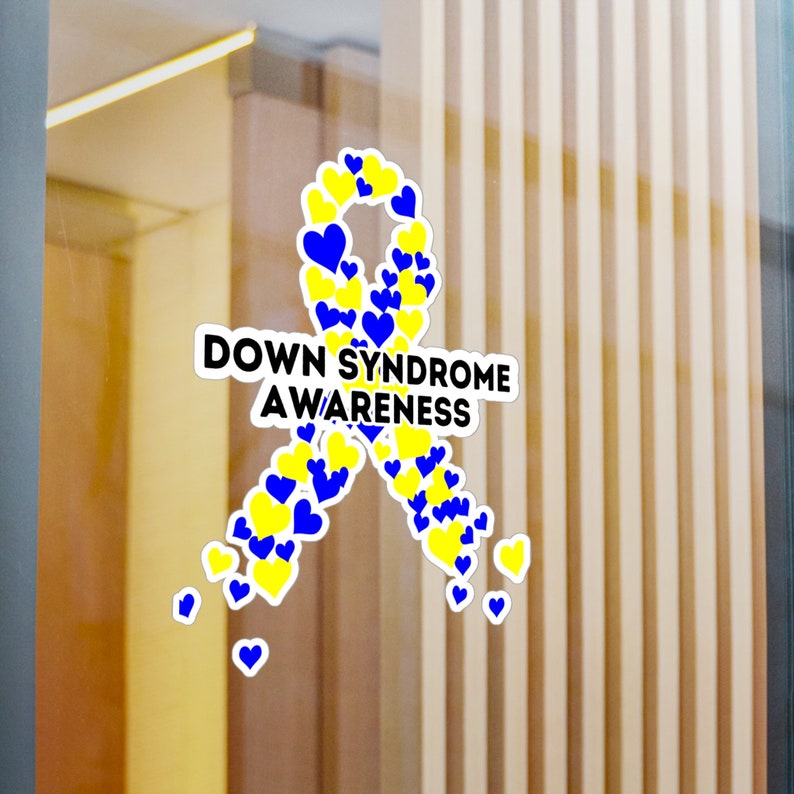 Down Syndrome Awareness Ribbon Vinyl Decal, Blue and Yellow Ribbon Car ...