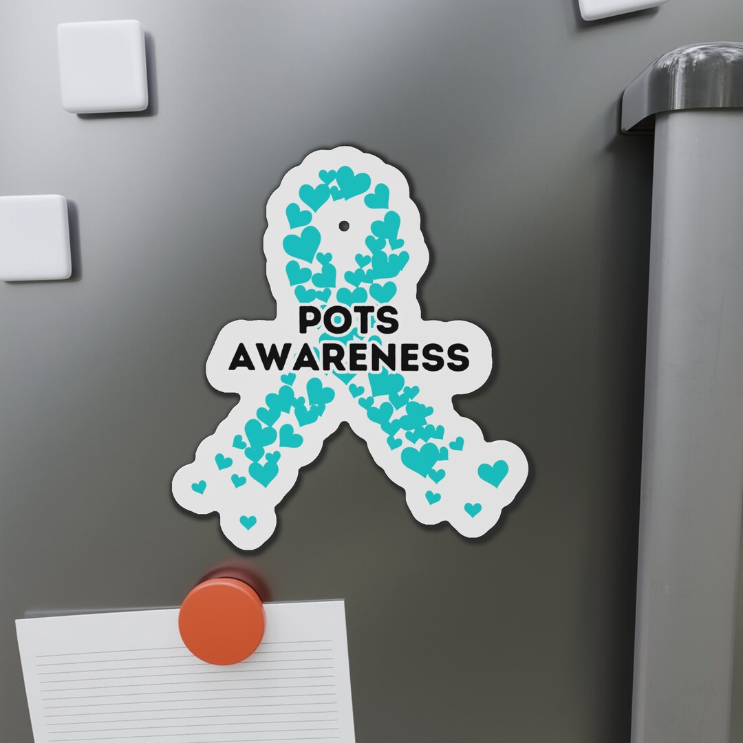 POTS Awareness Ribbon Magnet, Teal Heart Ribbon, Postural Orthostatic ...