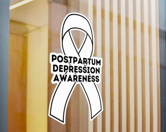 Postpartum Depression Awareness Ribbon Vinyl Decal, White Ribbon Sticker