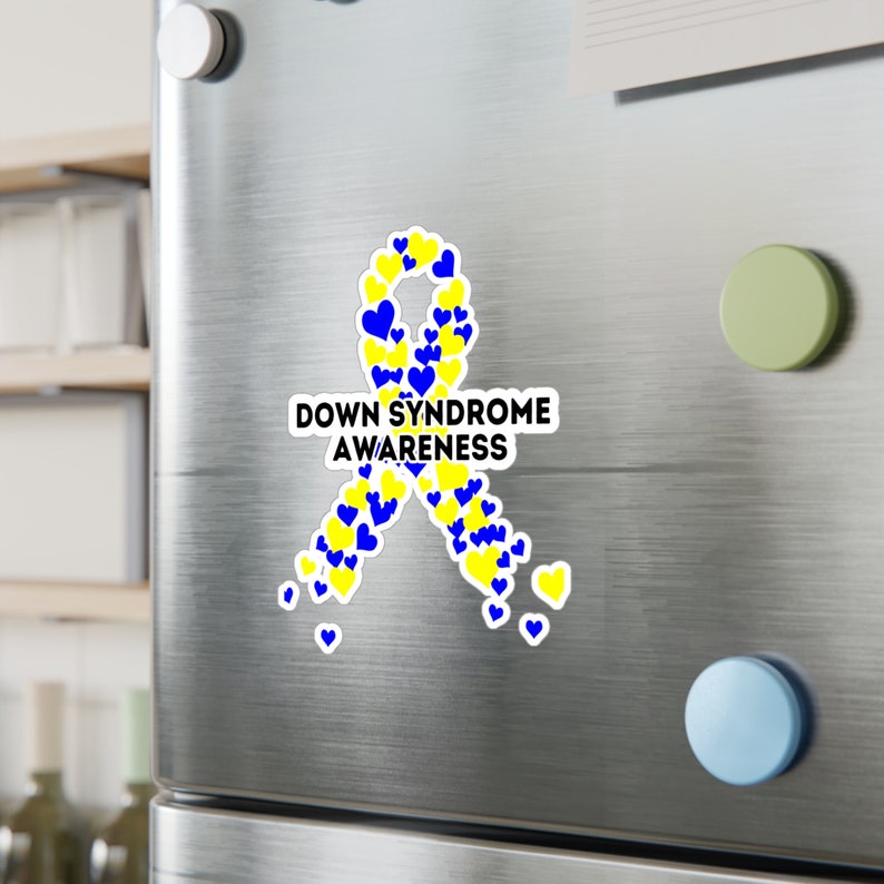 Down Syndrome Awareness Ribbon Vinyl Decal, Blue and Yellow Ribbon Car ...