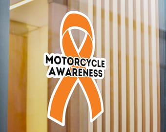 Motorcycle  Awareness Ribbon Vinyl Decal, Orange Ribbon Car Decal