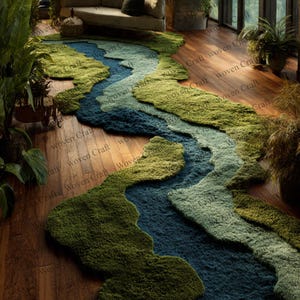 Green Moss Tufted Rug: Botanical Biophilic Home Décor runner rug.