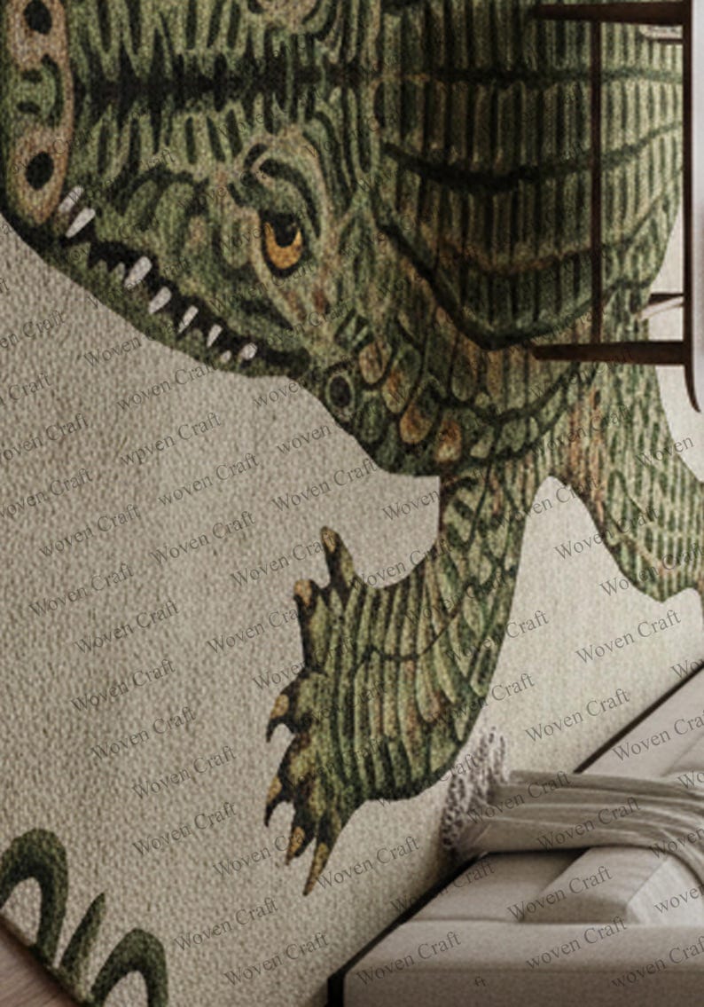 Cool Rug Lizard Hand-tufted Alligator Wool Rug - Forest Green Crocodile Design - Etsy