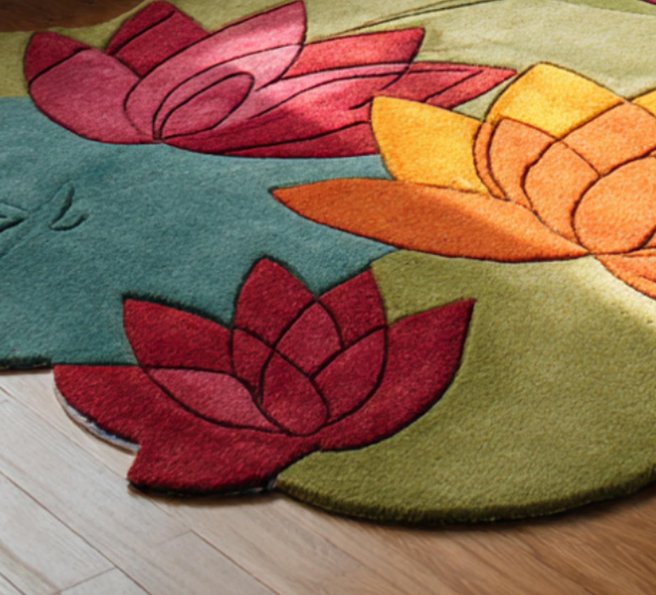 Modern Rug Lotus Rug Lotus Flowers Hand-tufted Wool Rug – Abstract Leaf Design, Modern ...